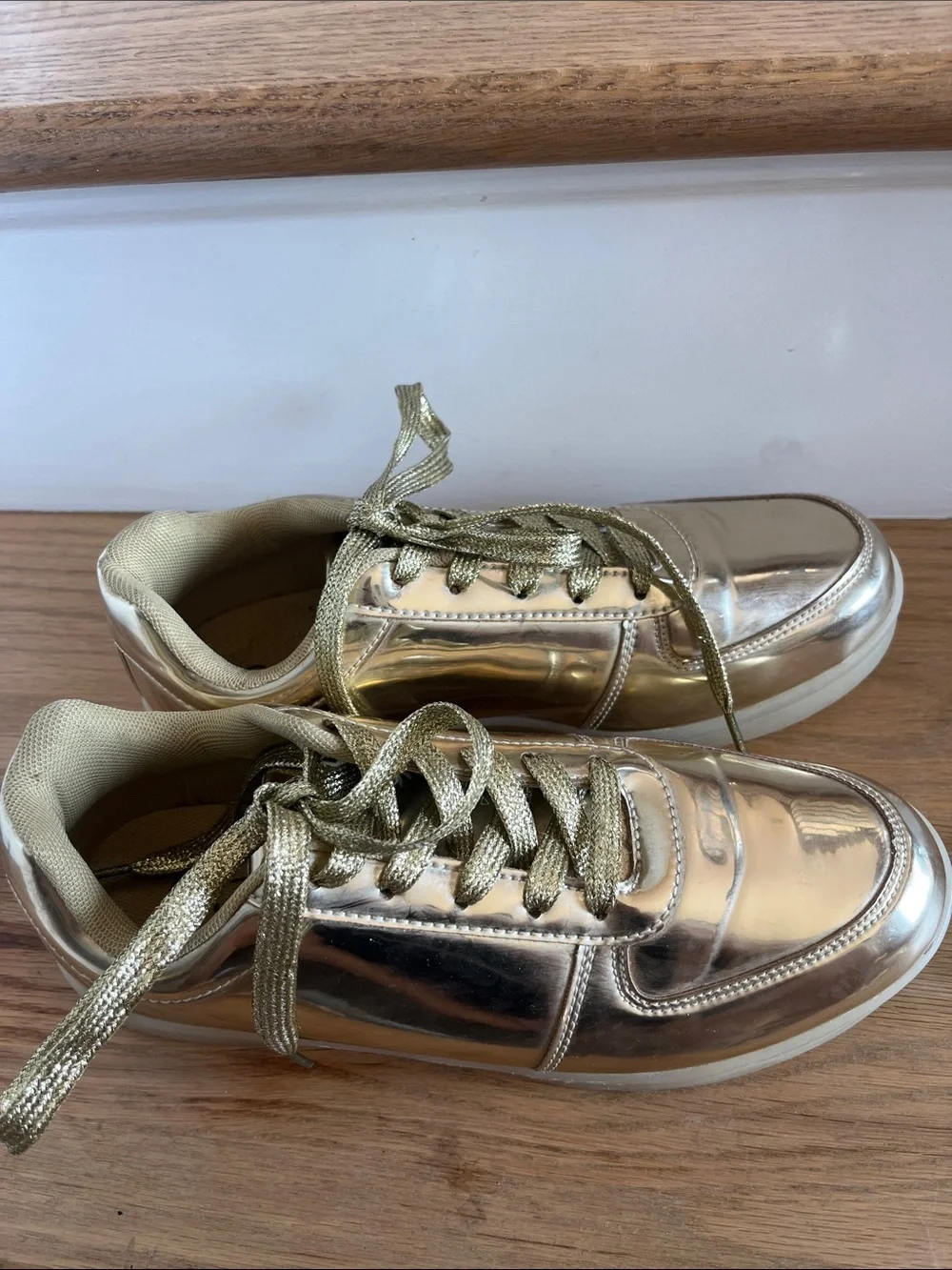 Women’s Metallic Gold Lace-Up Sneakers